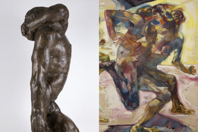 Hrdlicka/Martinz © „Orpheus II“: Bronze, Neue Galerie Graz, Foto: Universalmuseum Joanneum / „Läuferbild“: Öl auf Leinwand, Bildrecht: Dorothea Martinz