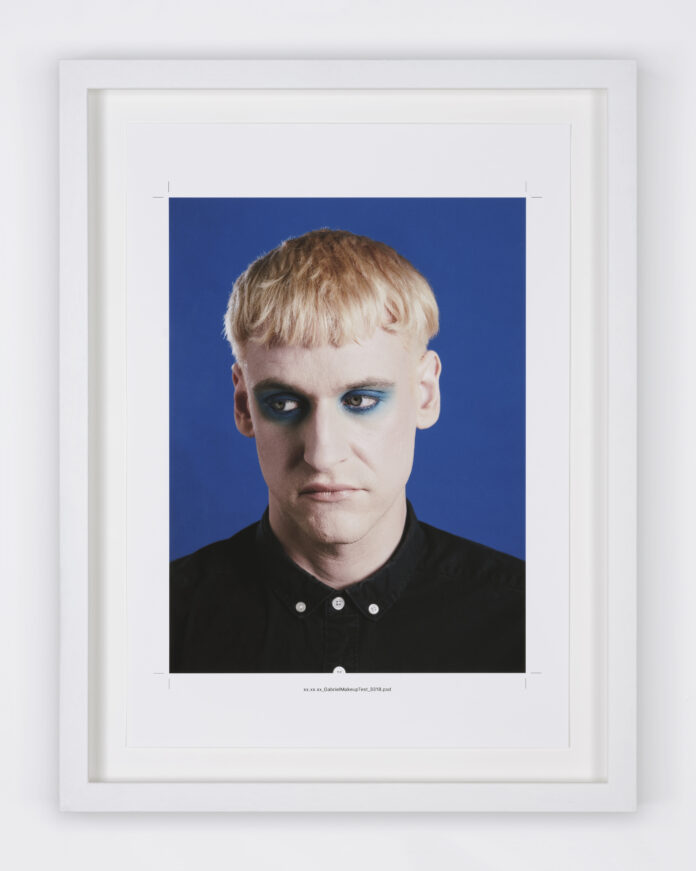 Elliott Mickleburgh, XX.XX.XX (Blue Screen Cosmetics Test for the Archangel Gabriel), 2019, archival inkjet print, A3 sheet size, 40 x 50 cm framed, courtesy the artist