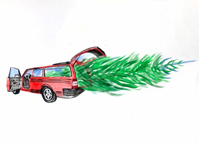 (c) Christmas Tree Film Set, 2021. Installation von Anna Jermolaewa und Manfred Grübl.