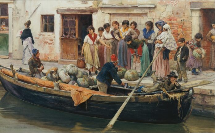 (c) Ludwig Johann Passini, Kürbisverkäufer in Chioggia, 1876.