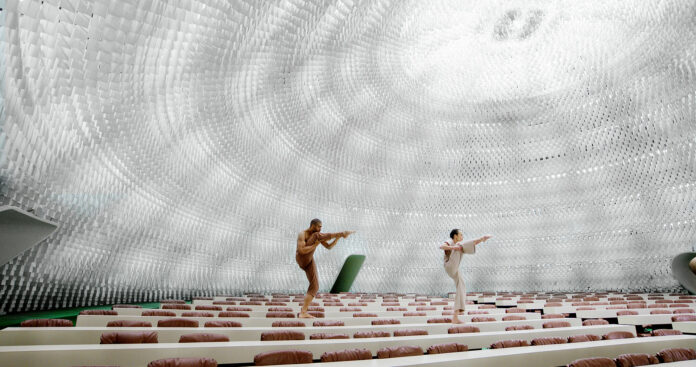 (c) Jasmina Cibic, The Gift, 2021, single-channel video projection, ultra-high definition video (color, 5.1 surround sound), film still. Photo: Jasmina Cibic.