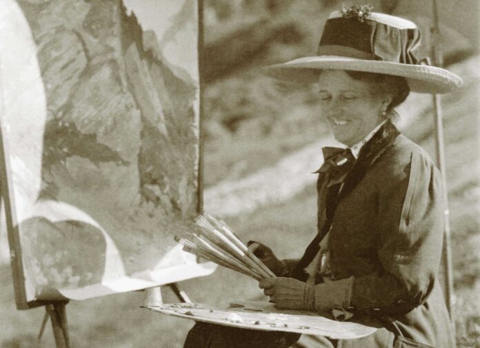 (c) Unknown, Agathe Schwabenau painting outdoors in Majola, undated. Hofmann estate. Reproduction: Thomas Hackl. (detail)