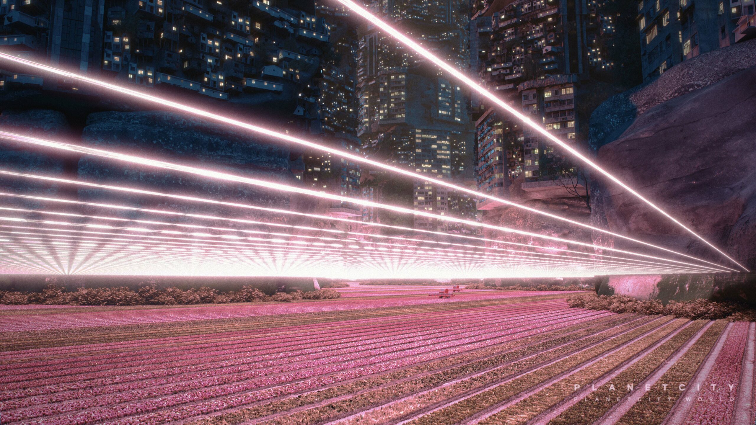 Der futuristischer Entwurf einer Megastadt im Jahr 2050, in der die gesamte Erdbevölkerung – 10 Milliarden Menschen – lebt. Filmstill aus "Planet City" (2020) von Architekt und Regisseur Liam Young.
