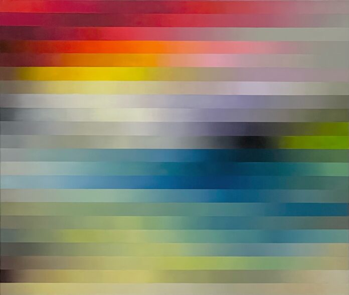 Gabi Mitterer, 22 Stripes, 2005, Öl/Acryl auf Leinwand, 110 x 130 cm © Bildrecht, Wien 2023