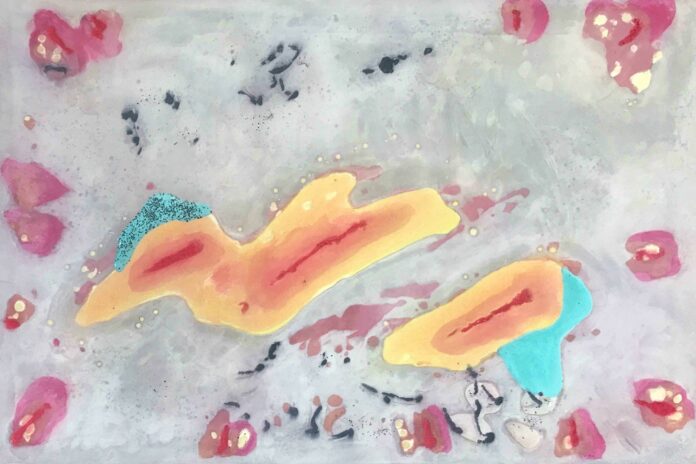Bild © : René Corvaia-Koch, Three Yellow Thoughts, Beton, Pigmente, Karbonfaser, verkieselt, ca. 70x45cm, 2023.