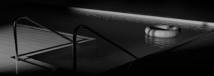 Foto: Bernd Oppl, Pool (Strange Loops), 2025, HD Videoanimation, Stahl, Elektronik, Einplatinencomputer, Display | © Courtesy the artist and Galerie Krinzinger | © Bildrecht, Wien 2025